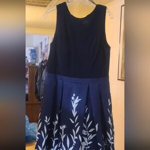 Navy Blue Dress with White Floral Design